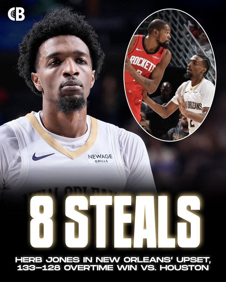 堪比强盗,赫伯特-琼斯对火箭送出8次抢断创生涯新高
