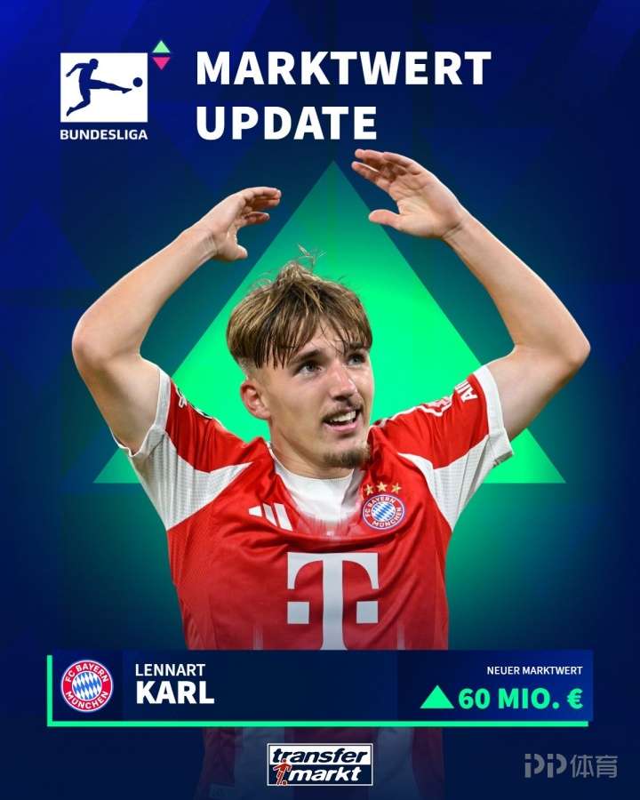  身价6000万欧！拜仁17岁边锋卡尔本次身价暴涨4000万