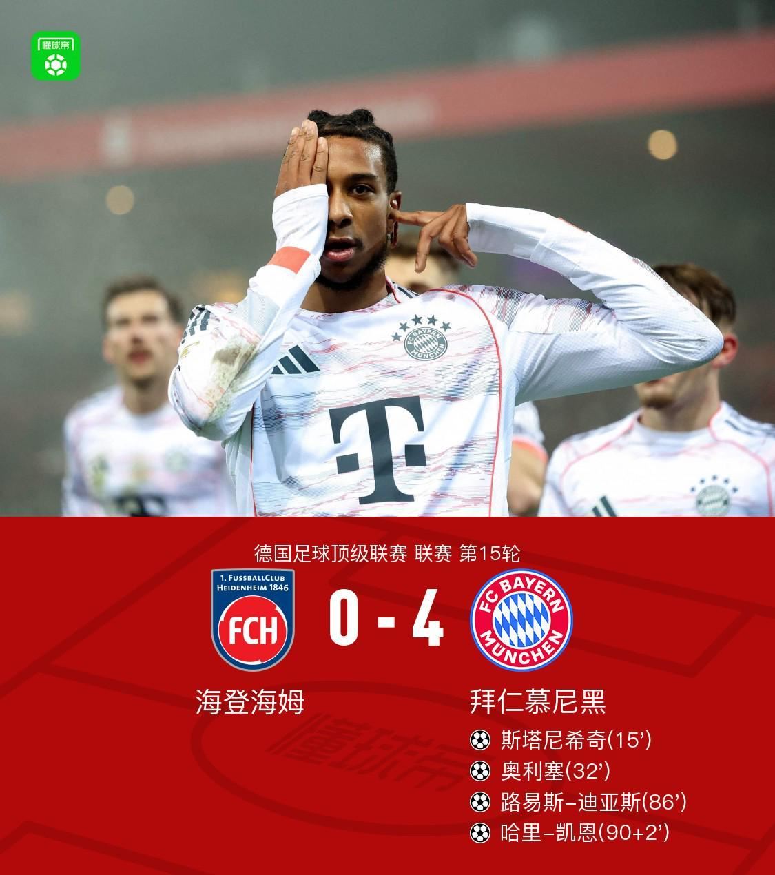 剑南春｜拜仁4-0海登海姆，斯塔尼希奇传射，凯恩、奥利塞破门