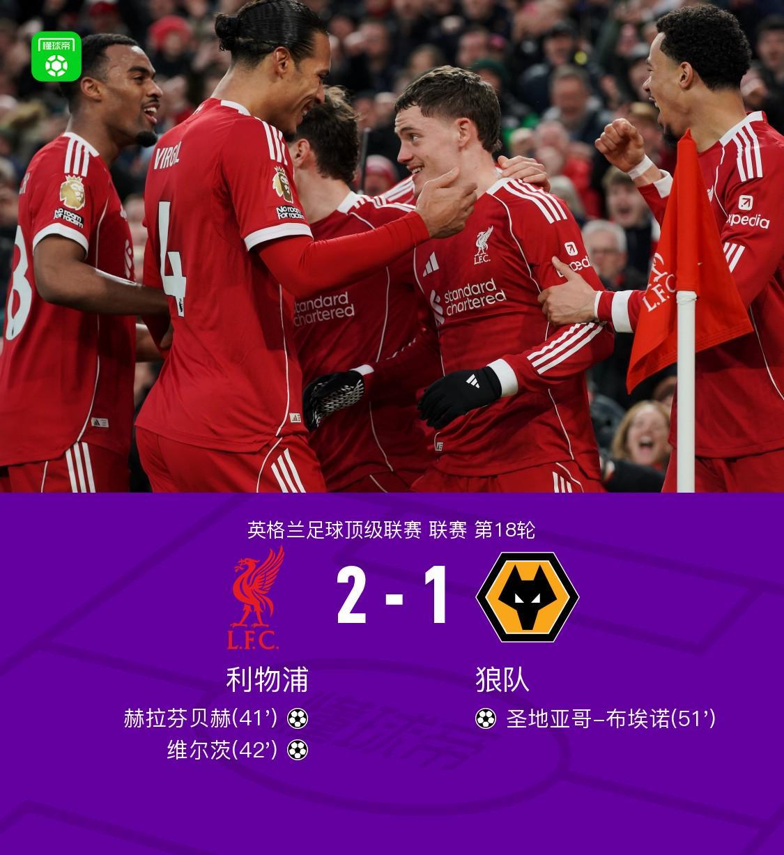 剑南春｜利物浦2-1狼队，维尔茨首球，赫拉芬贝赫建功
