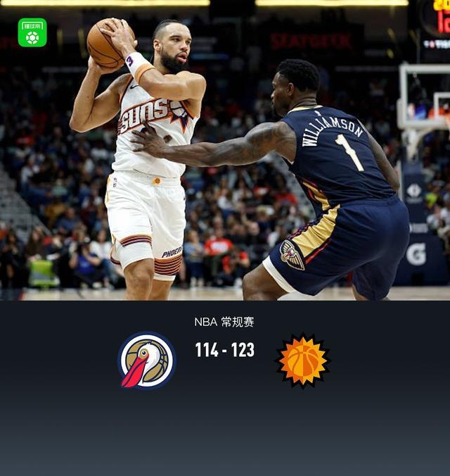 太阳七人上双123-114鹈鹕取3连胜,布克20分,狄龙18分