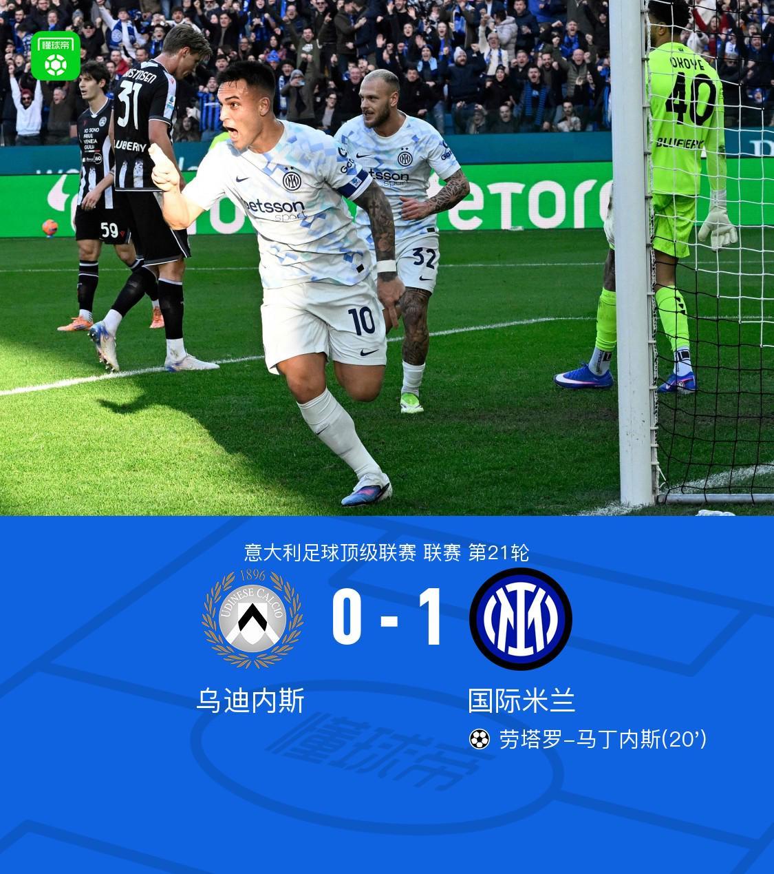 剑南春|国米1-0乌迪内斯,劳塔罗制胜,迪马尔科进球被吹