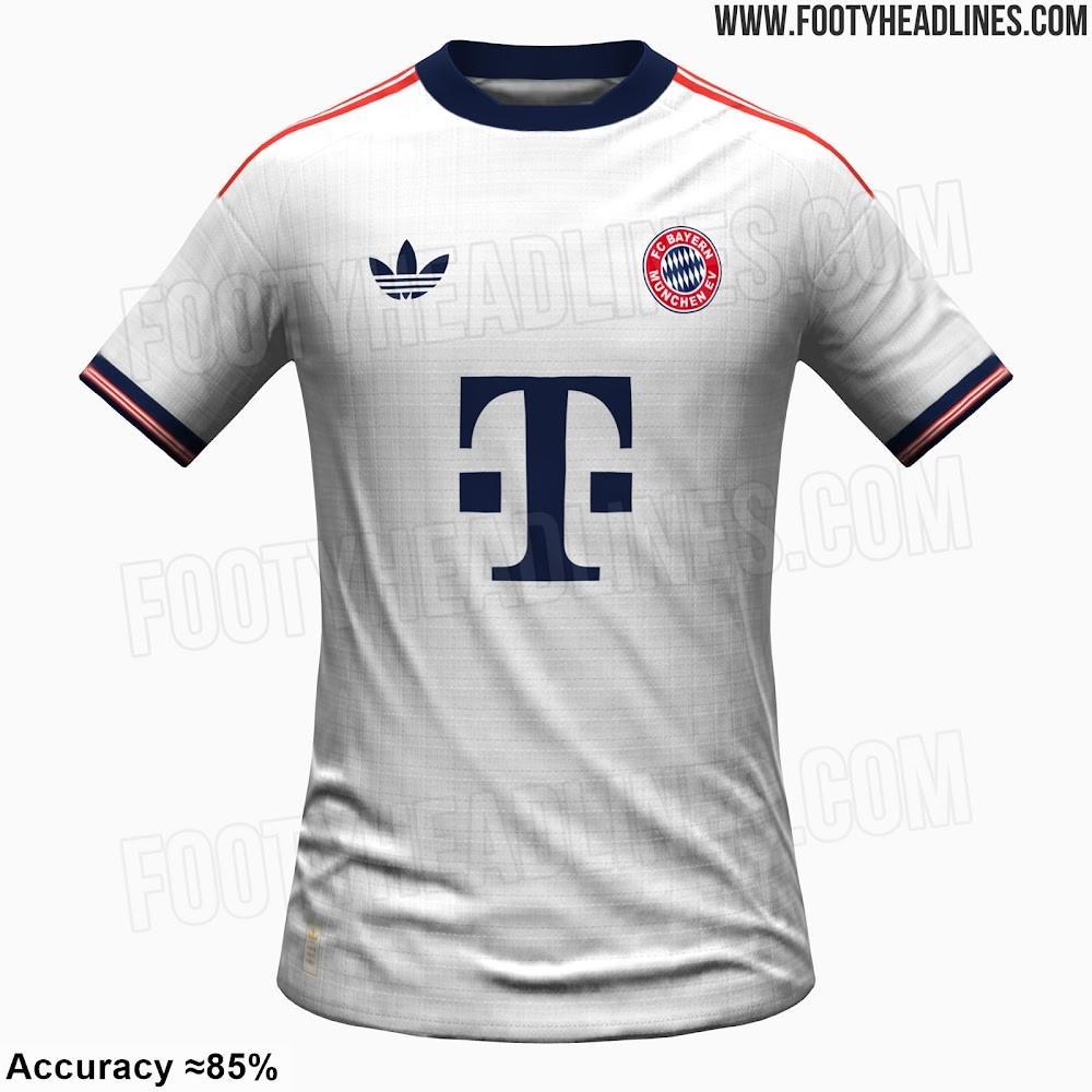 拜仁26/27客场球衣谍照：白色为主搭配三叶草logo，经典队徽回归