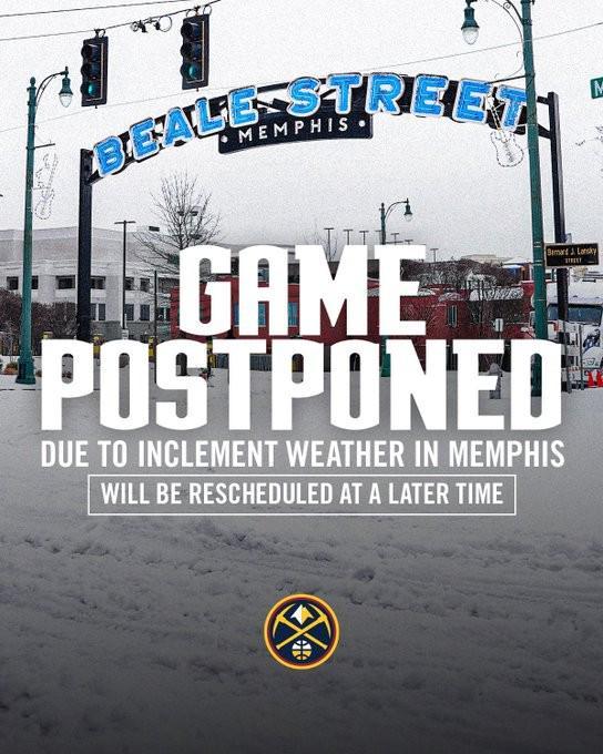  官方：灰熊vs掘金和雄鹿vs独行侠的比赛因恶劣天气将推迟进行