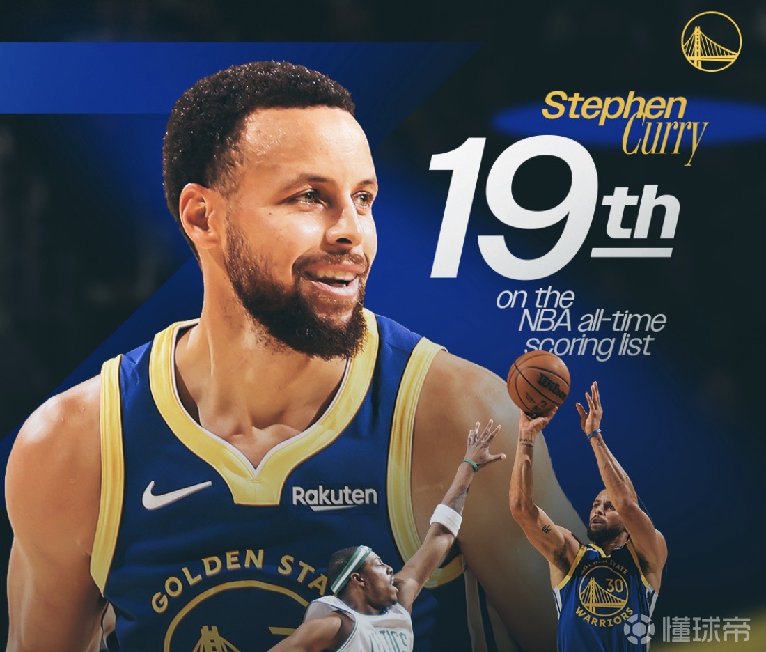 超越保罗-皮尔斯，库里生涯总得分升至NBA历史第19位