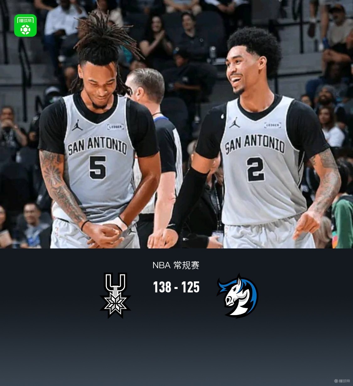 马刺138-125轻取独行侠，卡斯尔19中15轰40+12+12，文班亚马16+11