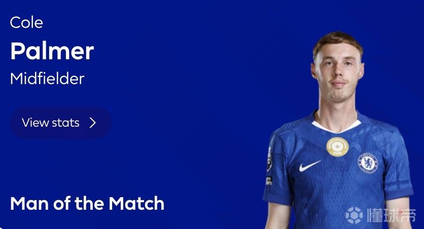 半场戴帽，帕尔默当选切尔西客胜狼队全场最佳球员