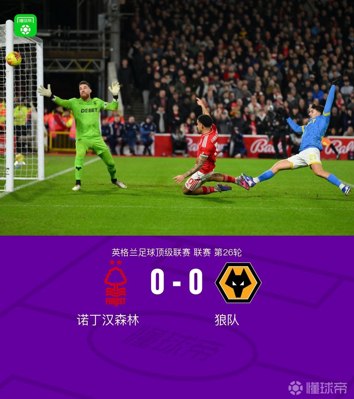 诺丁汉森林0-0狼队，卢卡进球被吹，若泽-萨神扑建功