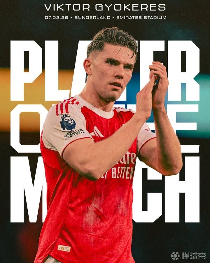 完成双响，哲凯赖什当选与桑德兰一役阿森纳队内最佳球员