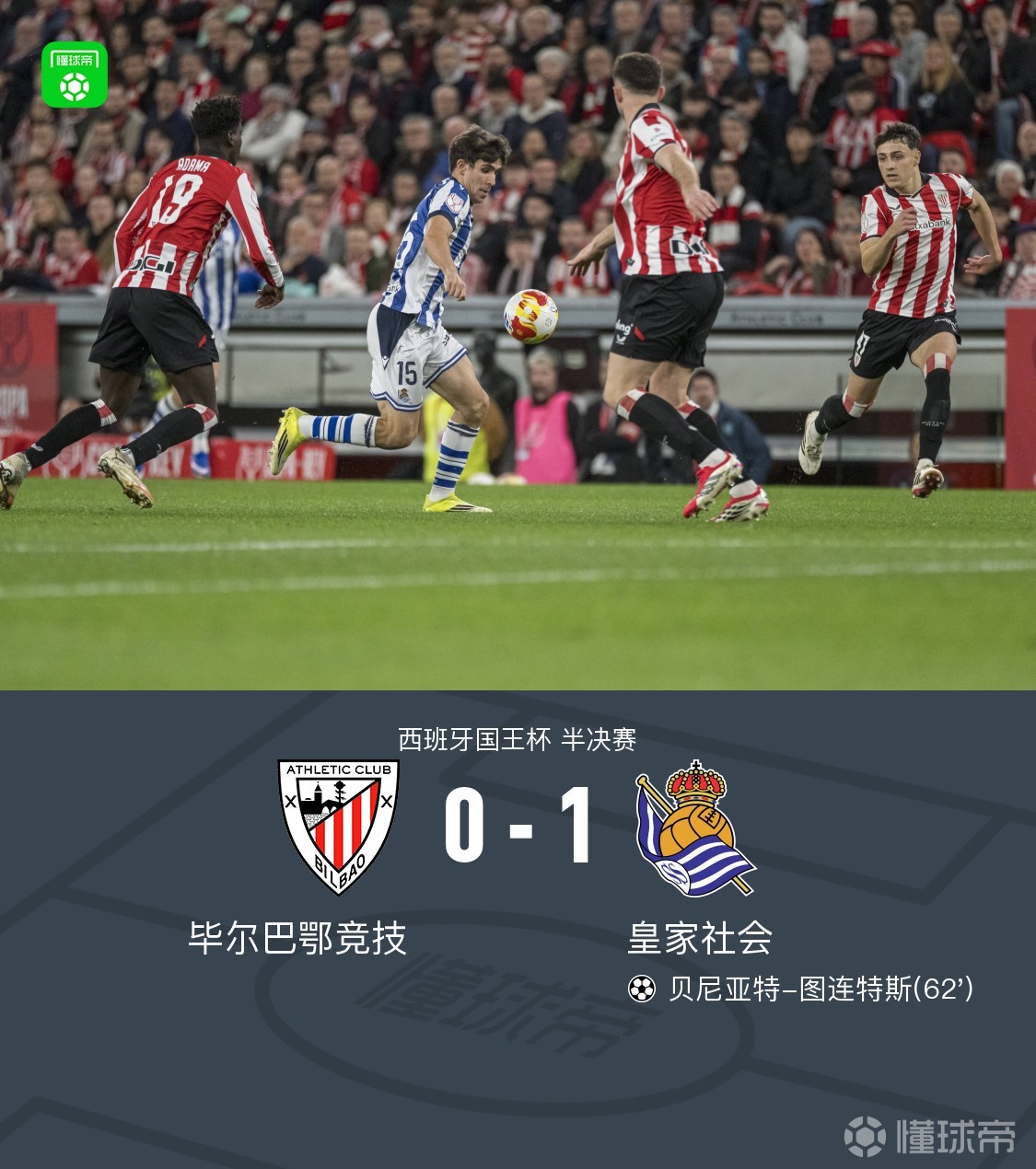 毕尔巴鄂0-1皇家社会，图连特斯破门，马林门前一米中柱