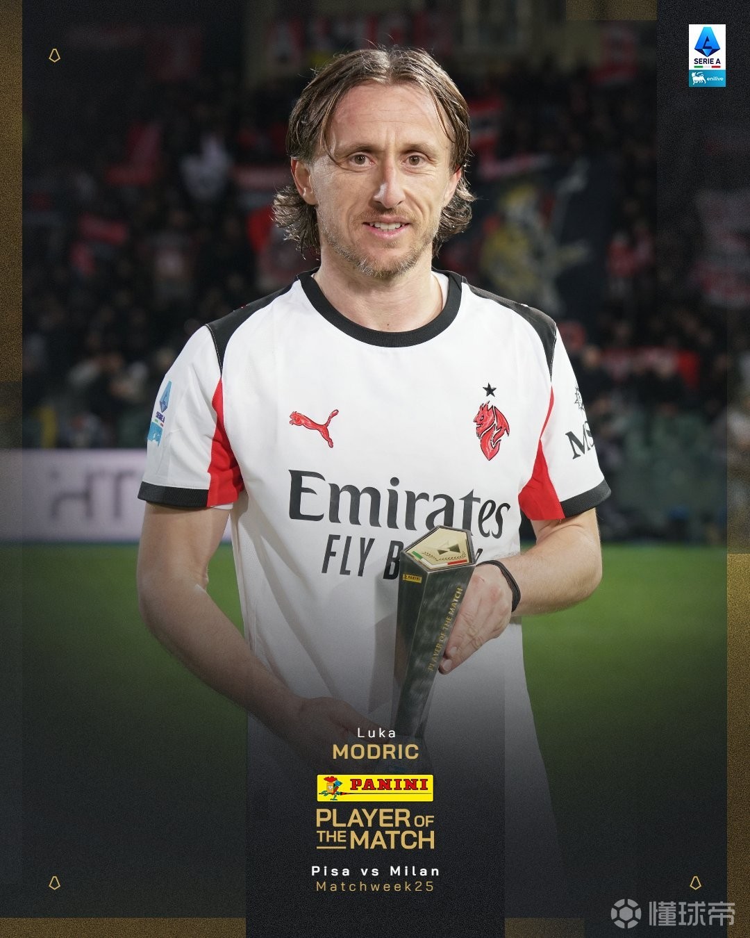 攻入制胜进球，莫德里奇当选比萨vs米兰全场最佳