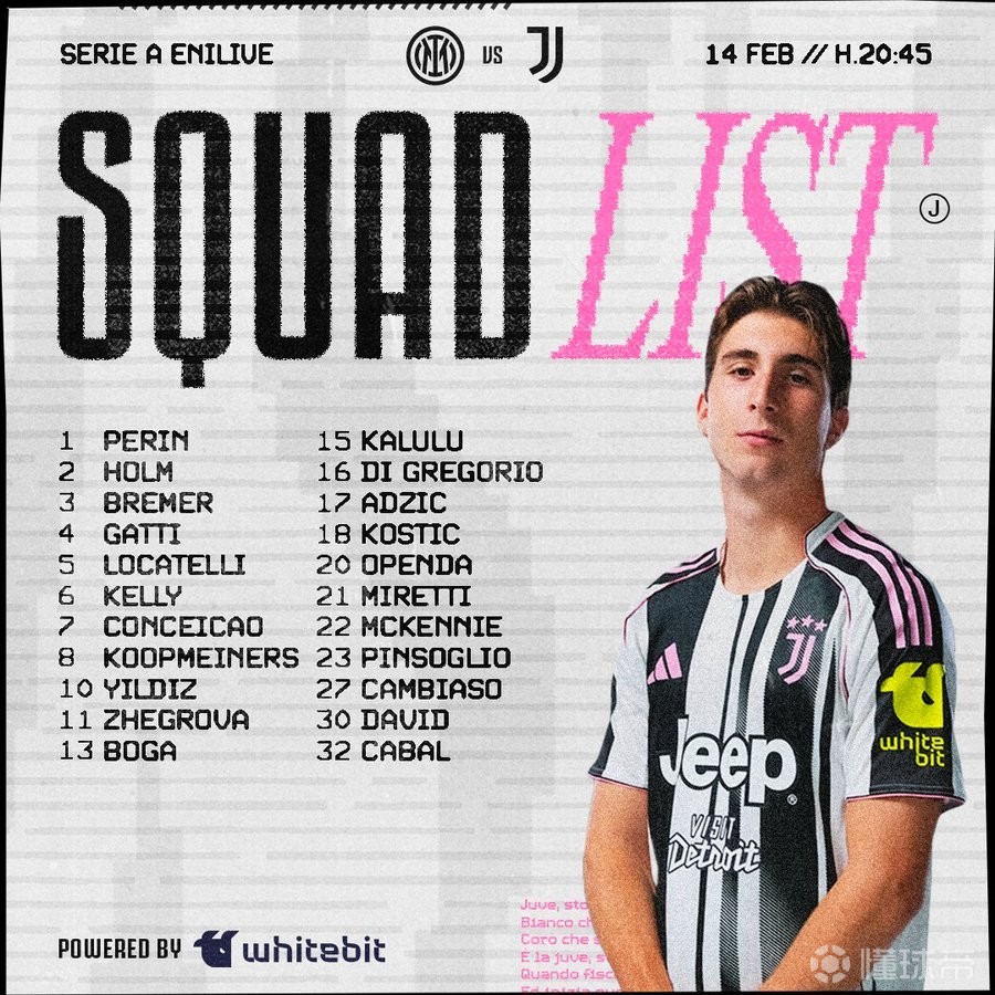 尤文客战国米大名单：伊尔迪兹领衔，凯夫伦-图拉姆缺席