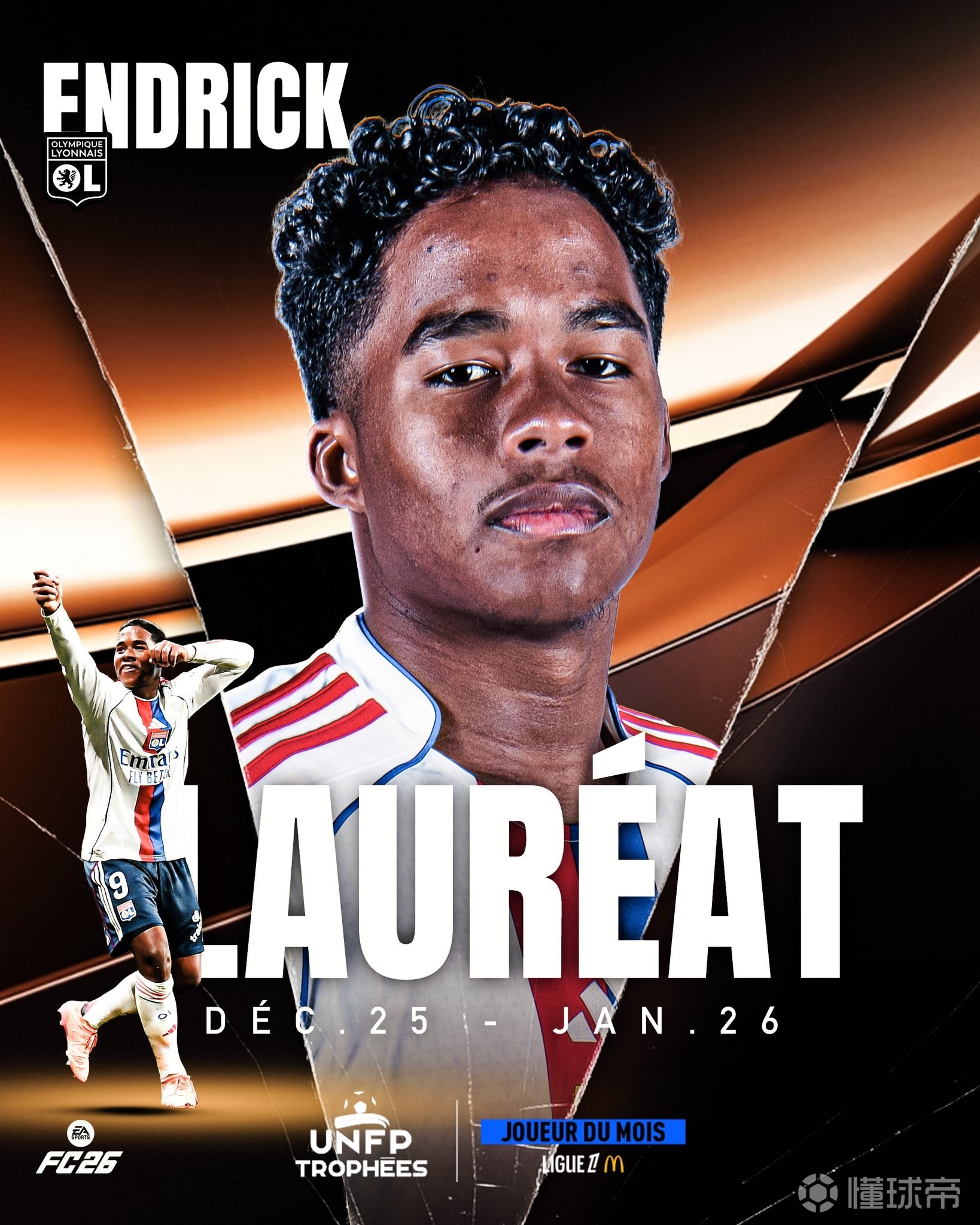 2场3球1助攻，恩德里克当选法甲1月最佳球员