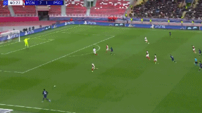 第41分钟，杜埃打门被扑，阿什拉夫补射破门，巴黎2-2扳平摩纳哥