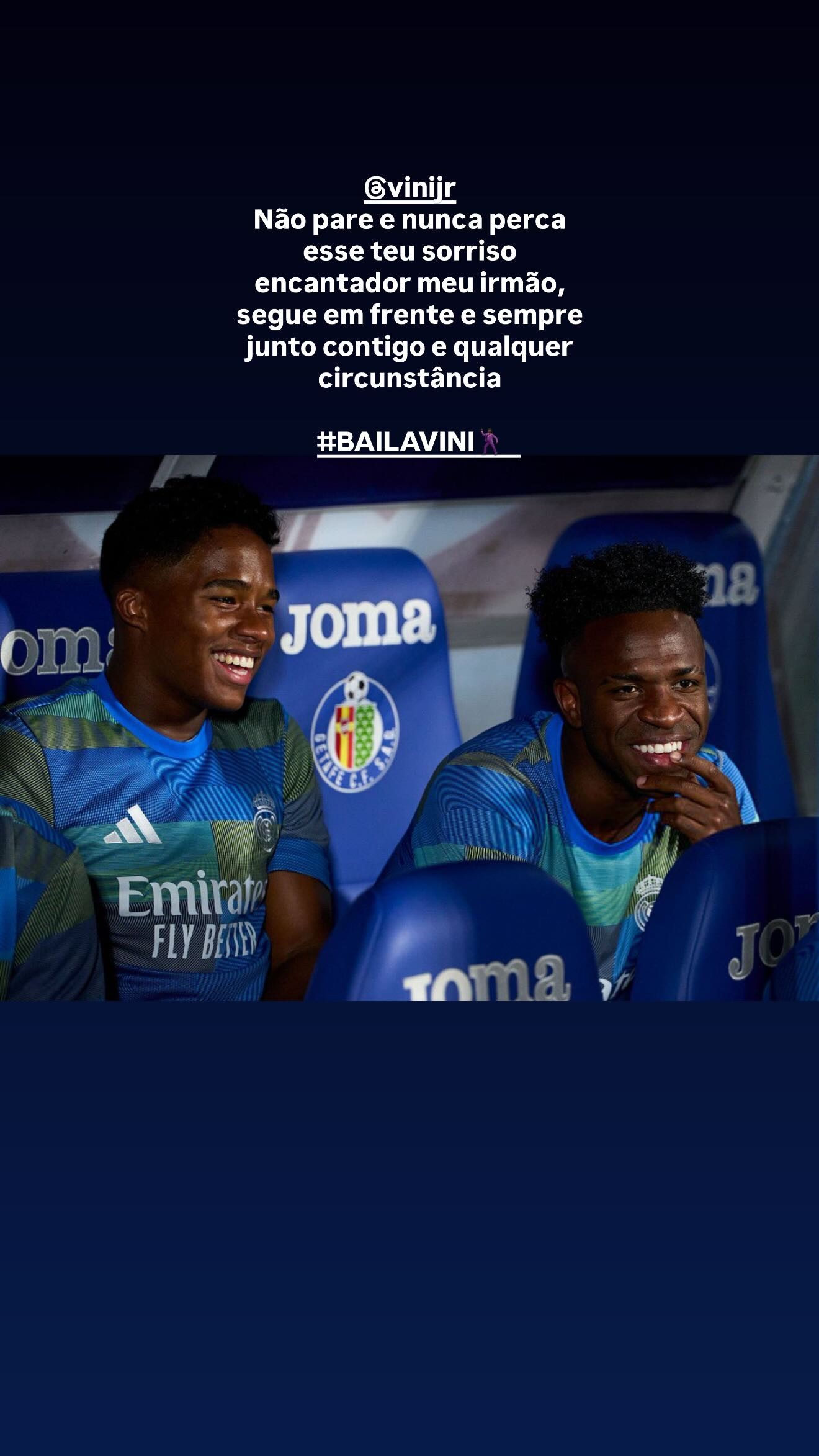 恩德里克声援维尼修斯：无论在什么境遇下，我永远与你同在