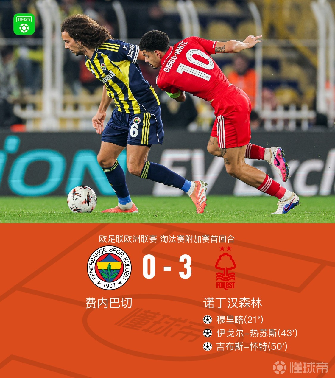 森林3-0费内巴切，吉布斯-怀特、热苏斯互相传射，穆里略破门
