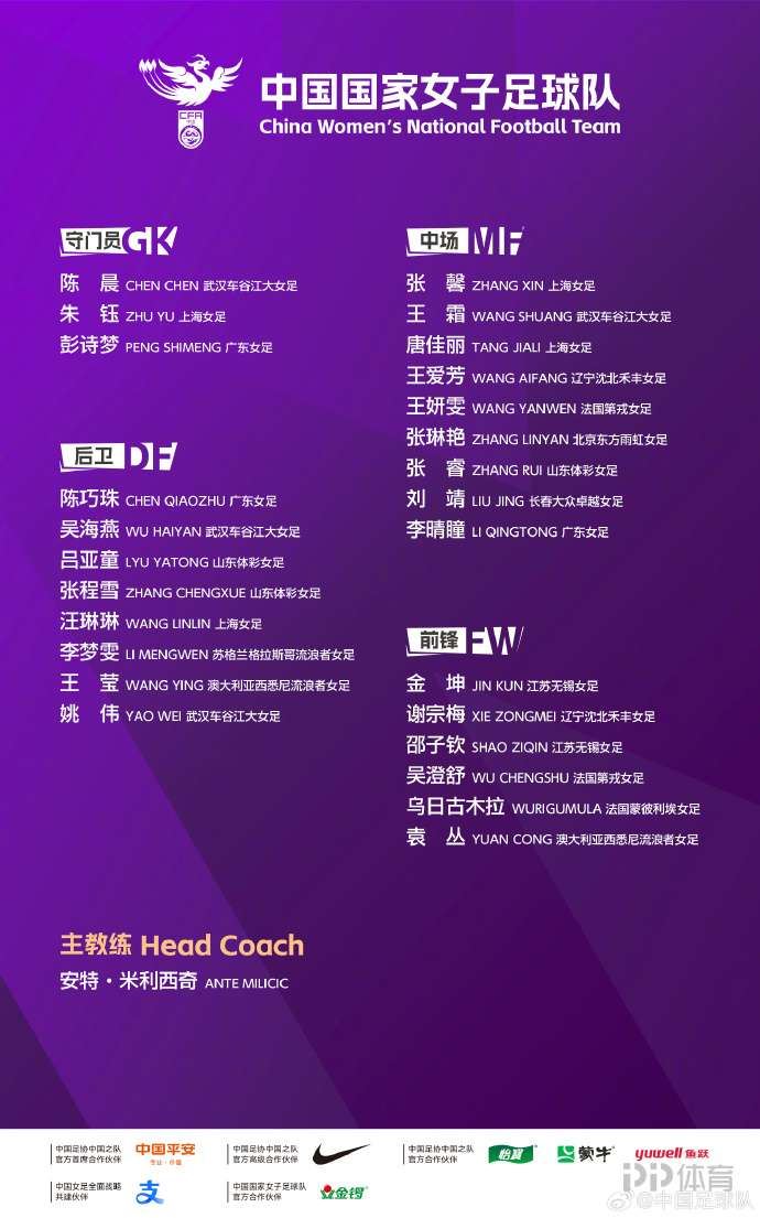 中国女足亚洲杯名单：王霜、吴海燕、张琳艳领衔 唐佳丽在列