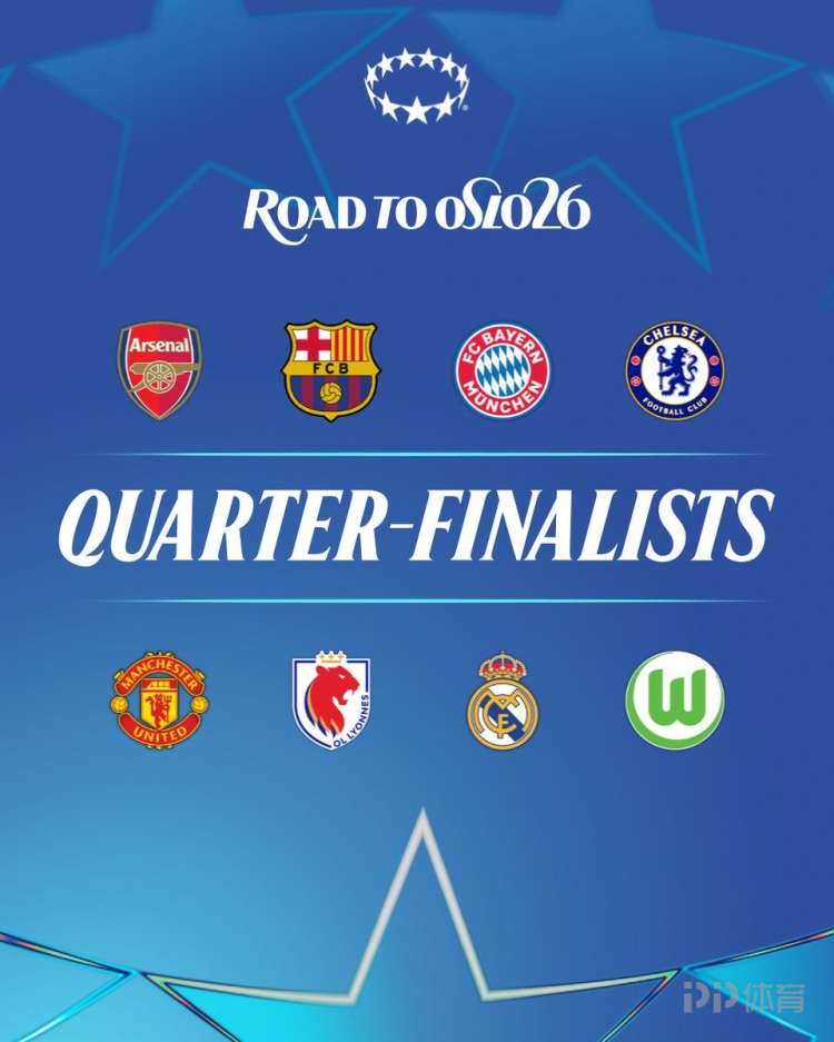 女足欧冠8强：皇马vs巴萨 曼联vs拜仁 阿森纳vs切尔西