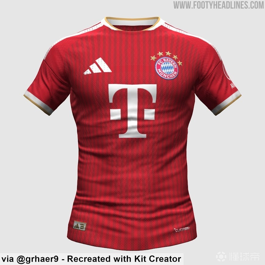 拜仁下赛季主场球衣谍照曝光：金色元素回归，红底配深色暗纹