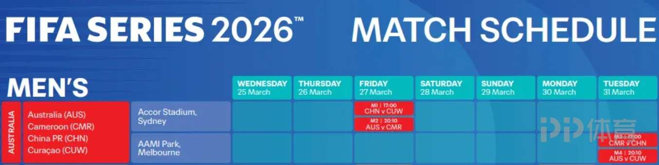 官方：国足3月27日在悉尼对阵库拉索，31日在墨尔本踢喀麦隆