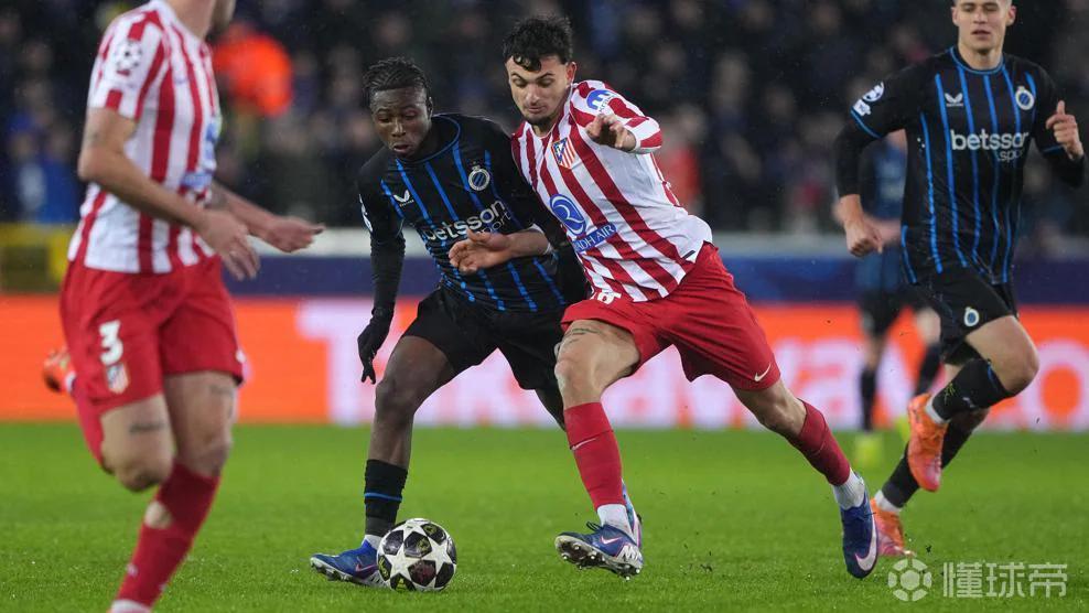 马竞欧冠对布鲁日4场不胜，只有对皇马时才遭遇过更长不胜