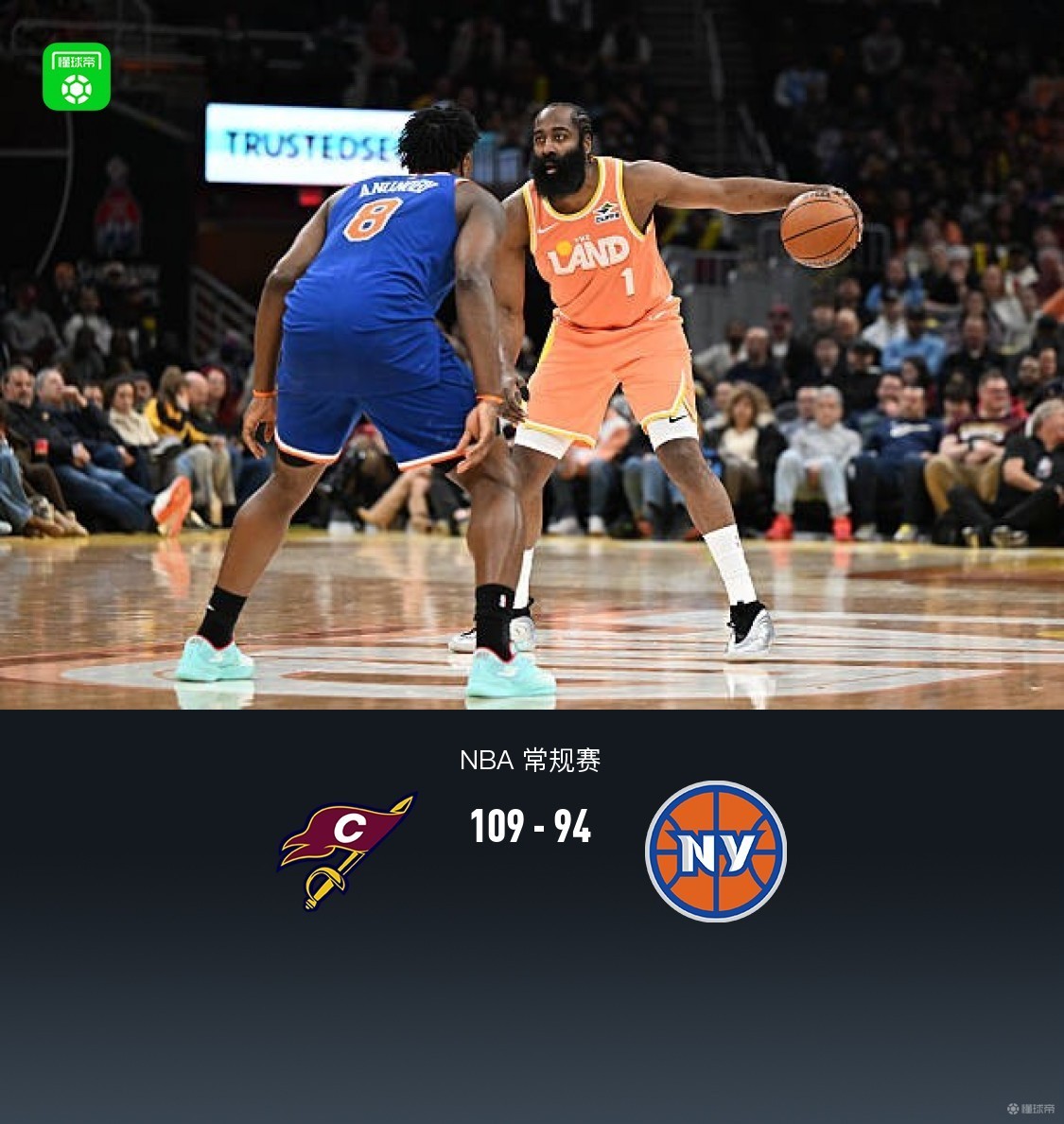 骑士109-94力克尼克斯，米切尔23+5+4，哈登20分