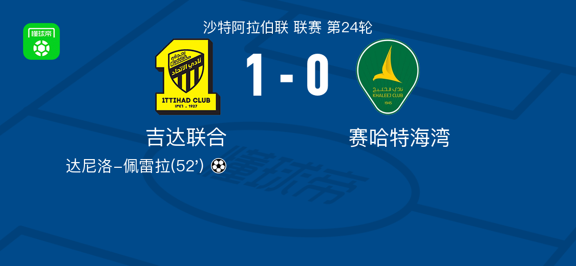吉达联合1-0赛哈特海湾，达尼洛-佩雷拉制胜