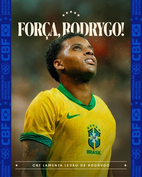 巴西足协祝福罗德里戈：祝愿他早日康复，尽快重返赛场