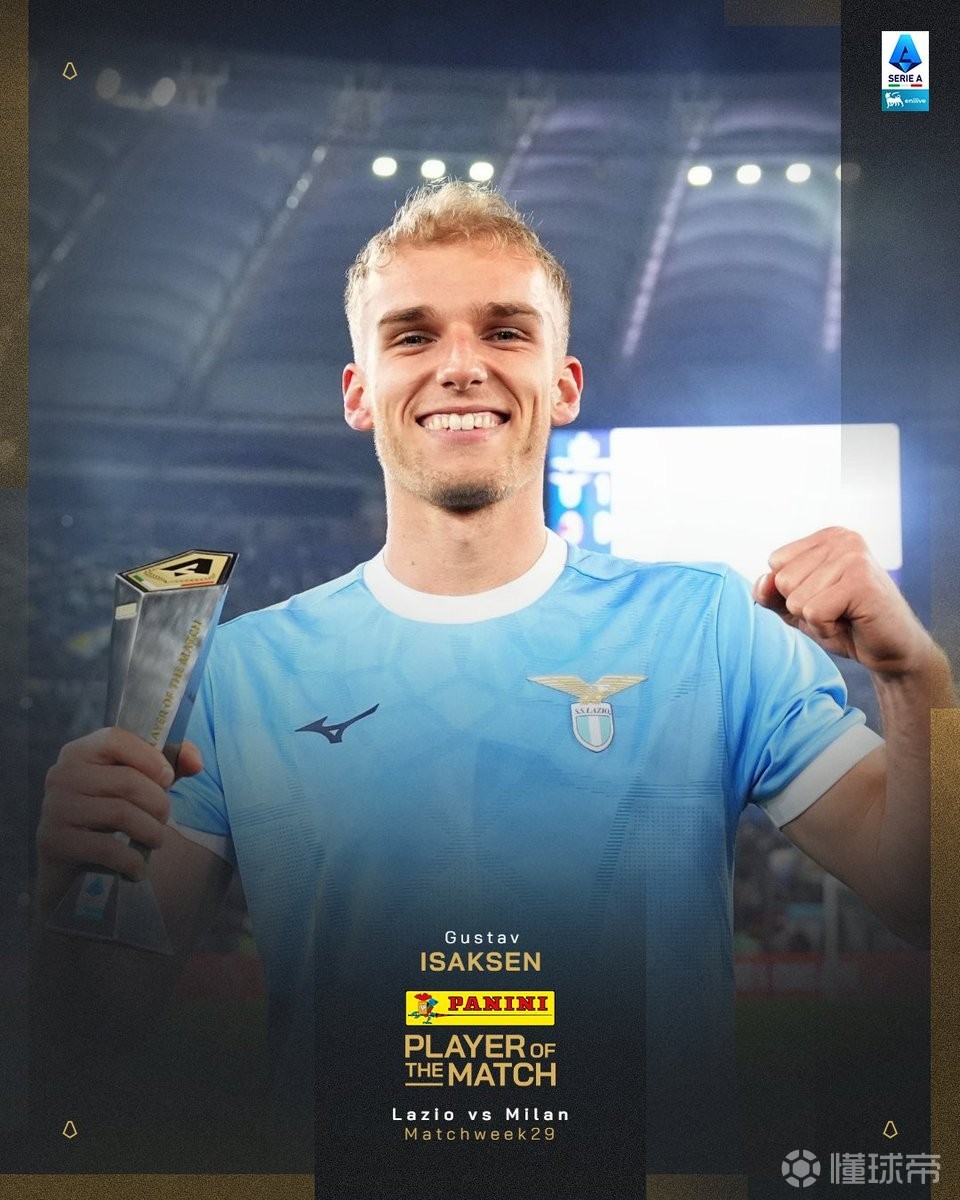 打进唯一进球助拉齐奥击败米兰，伊萨克森当选全场最佳球员
