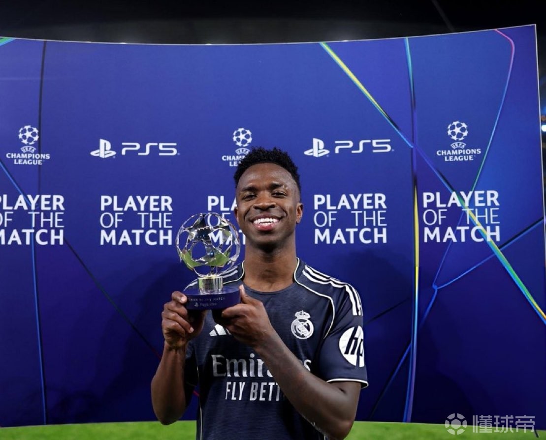 维尼修斯欧冠对阵曼城参与8球，仅次于梅西