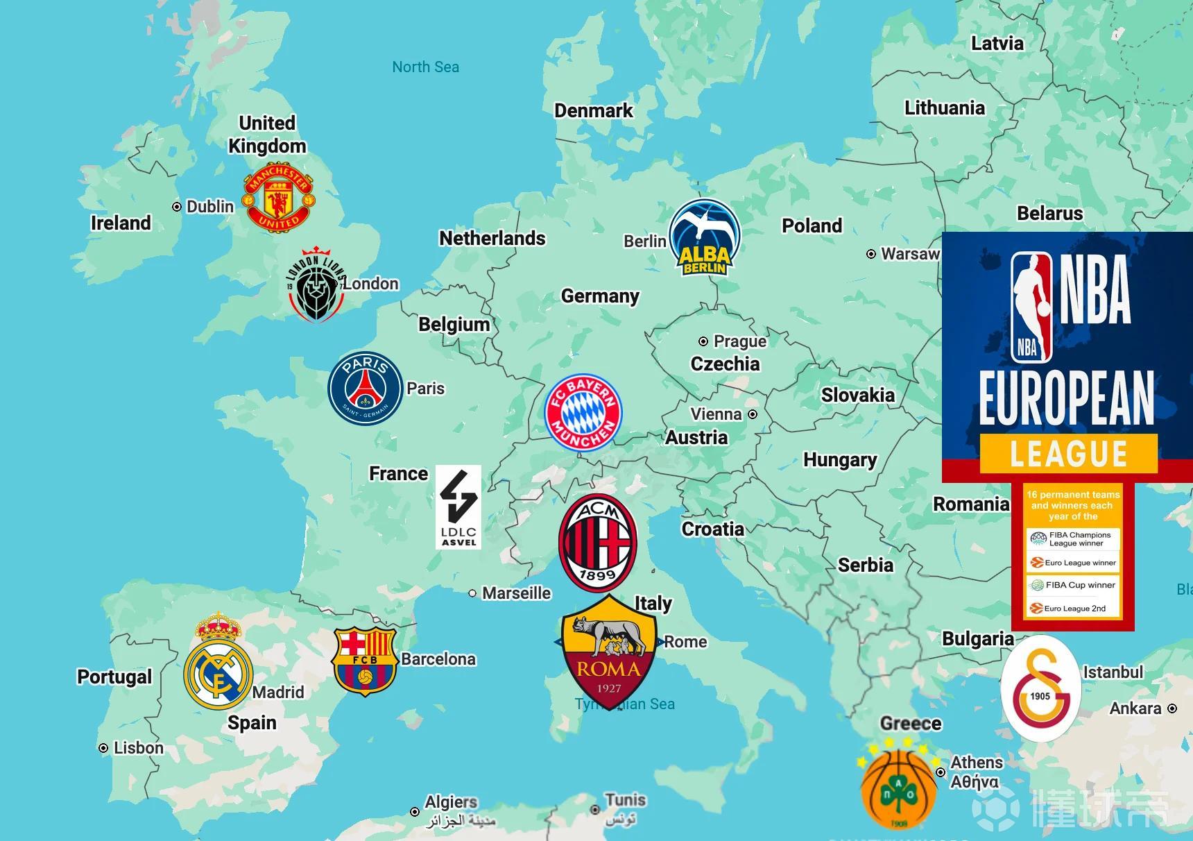 TA：巴黎、米兰与纽卡的资方均考虑组建球队加入NBA欧洲联盟